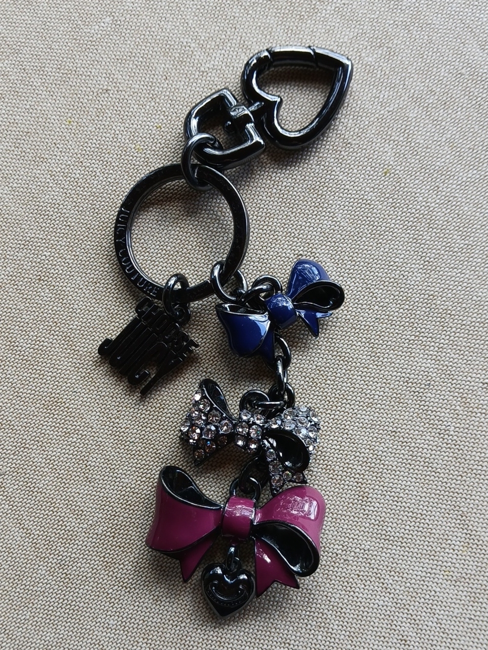 Rare Vintage Y2K Juicy Couture Gunmetal Bow Purse Charm Keychain